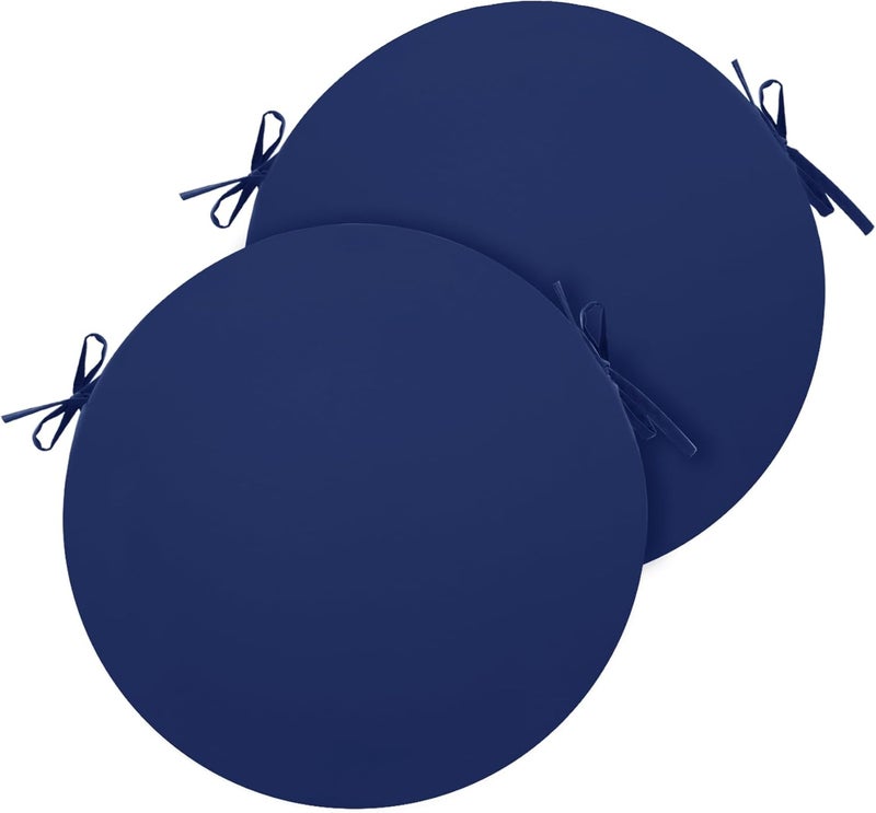 Summsun Outdoor Bistro Chair Cushions Set of 2, 15" D x 3" H Round Chair Cushions Waterproof and Fade Resistant Chair Cushion Pads with Non-Slip Ties and Removable Covers for Garden, Navy Blue - Image 1